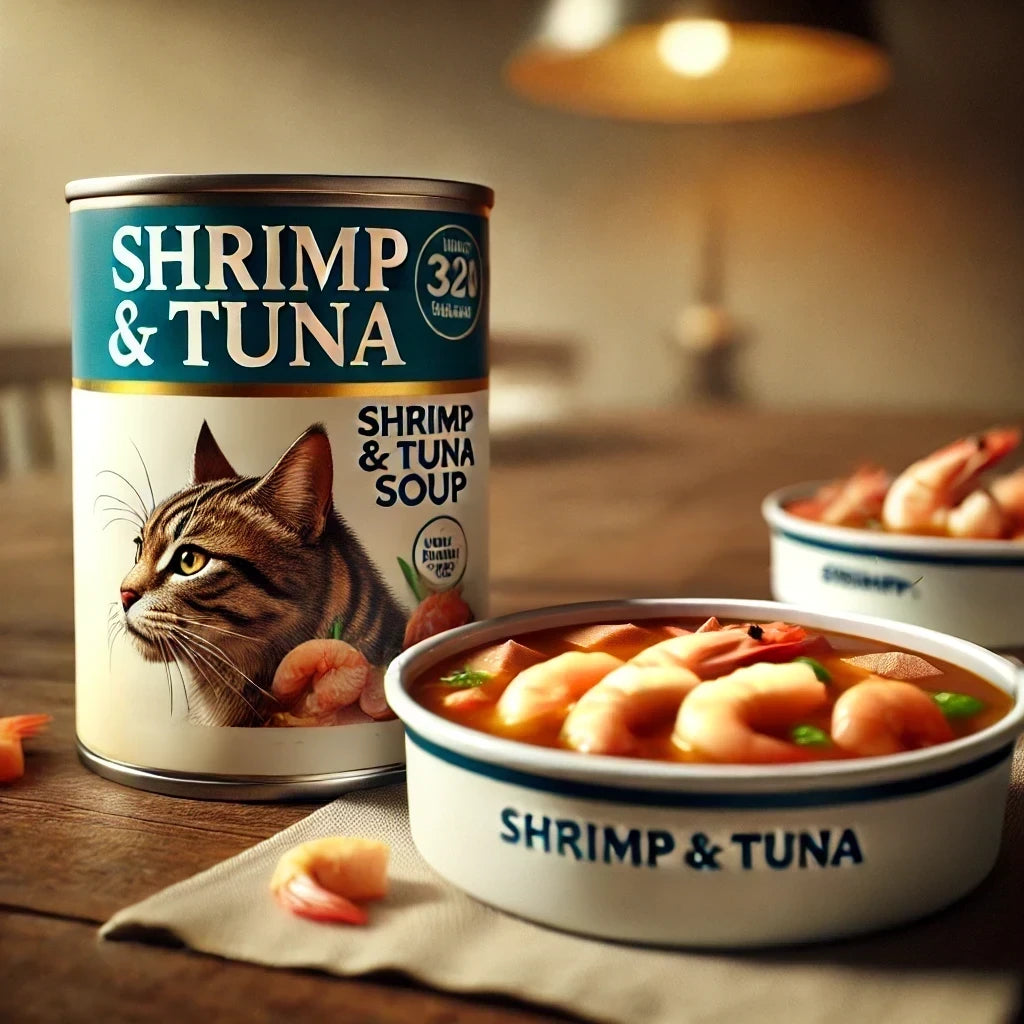 Shrimp and tuna soup canned cat food